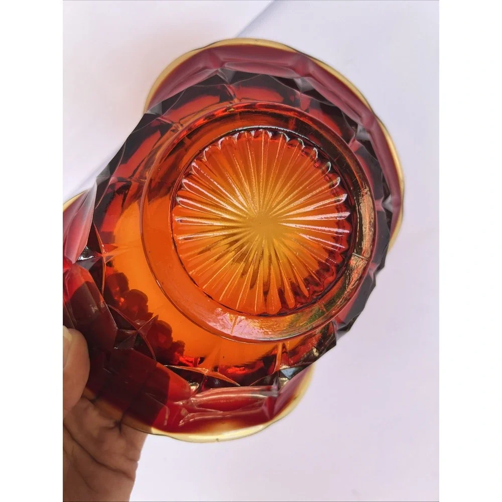 VTG Amberina Glass Basket sunset signed JD artist Jim Dunlavy Red Yellow GLOWS